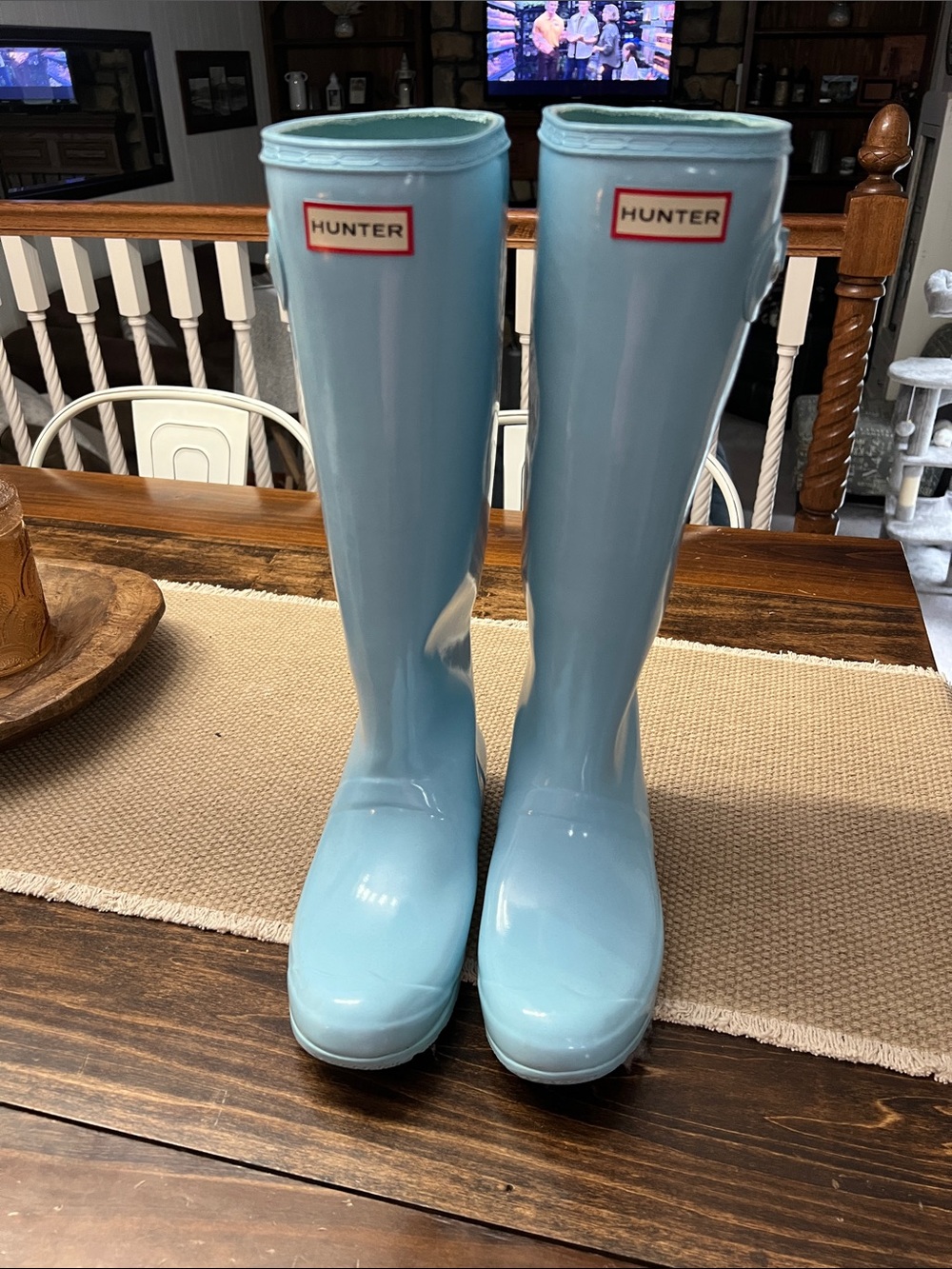 Hunter Glossy Sky Blue Tall Rain Boots